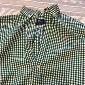 Vineyard vines green gingham long sleeve shirt boys size XL